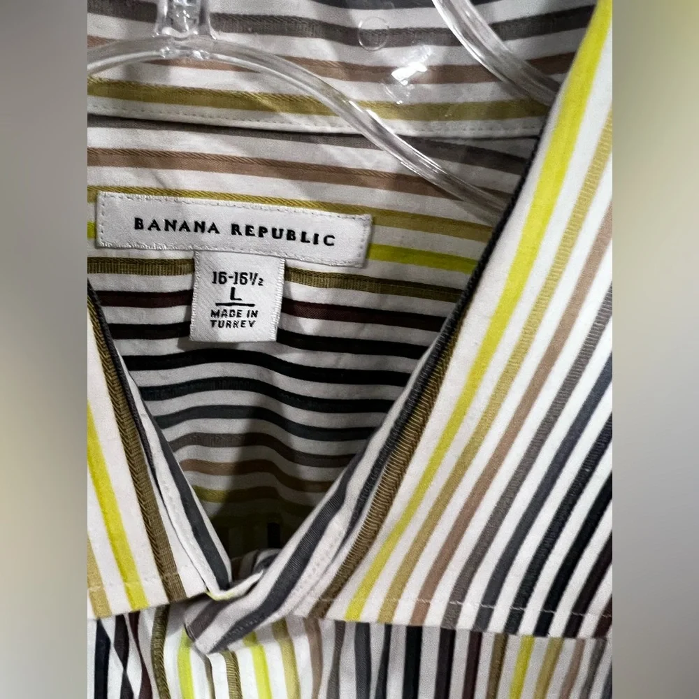 Banana Republic Striped Yellow Green and Brown Men's Shirt size large